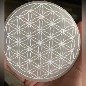 Final Sale! Gorgeous selenite flower of life engraved plate
